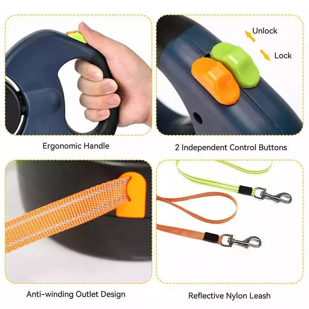 Dual Dog Leash featuring a curved ergonomic handle for better control
