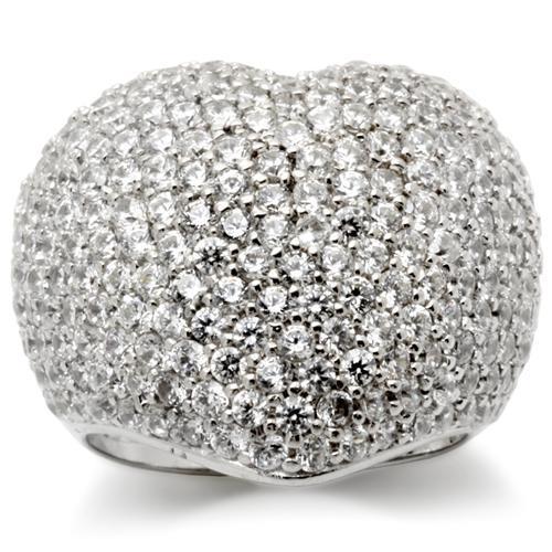 0W276 - Rhodium Brass Ring with AAA Grade CZ in Clear-0