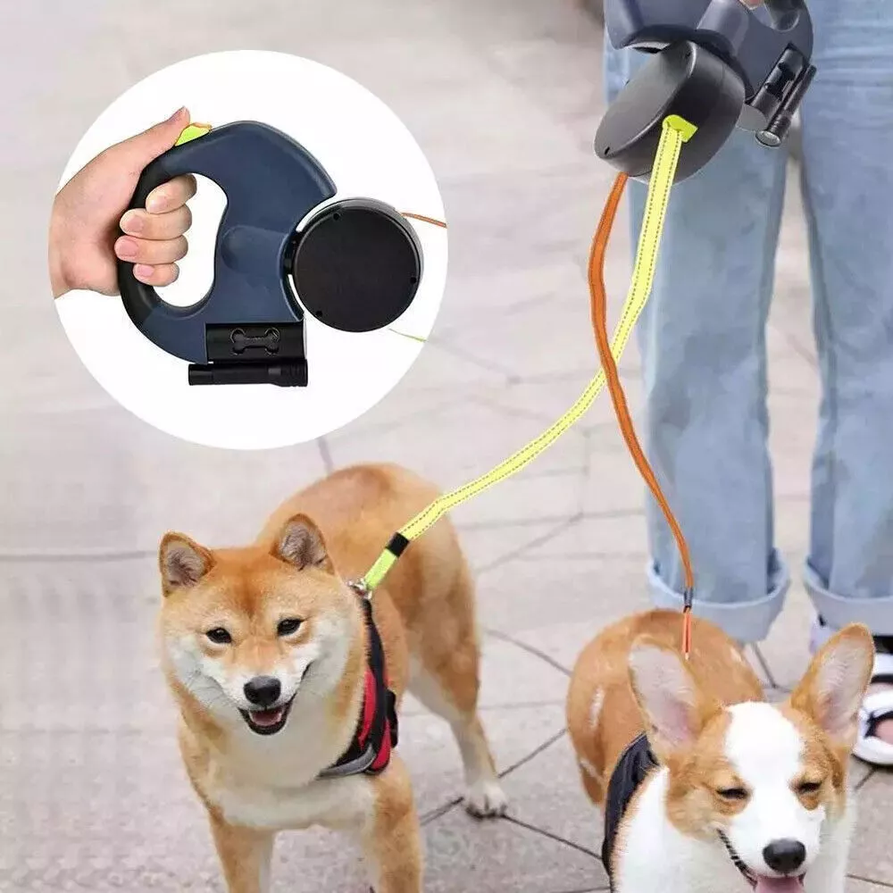 Dual Dog Leash with ergonomic curved handle for walking two dogs