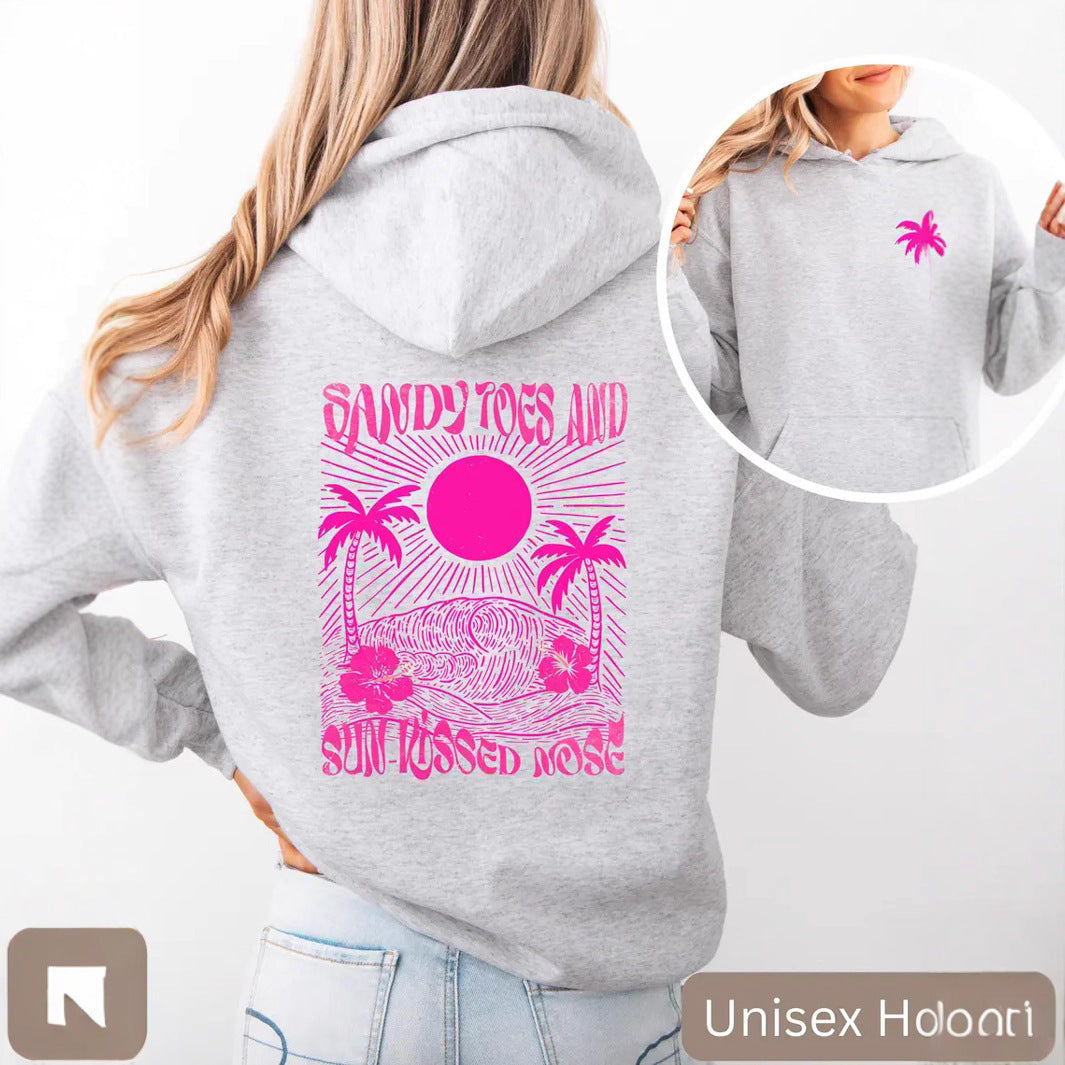 Palm Print Hoodie with Purple Bauhinia for Girls&