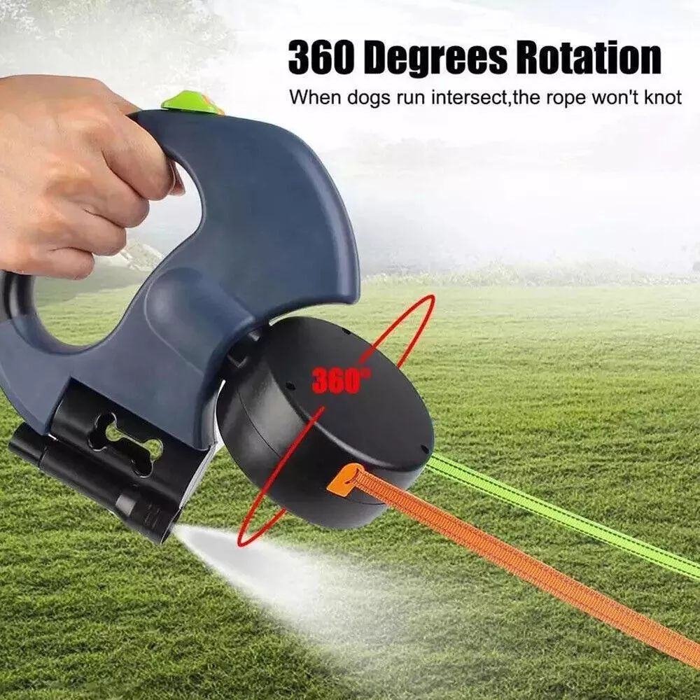 Dual Dog Leash with retractable nylon leads and one-click locking system