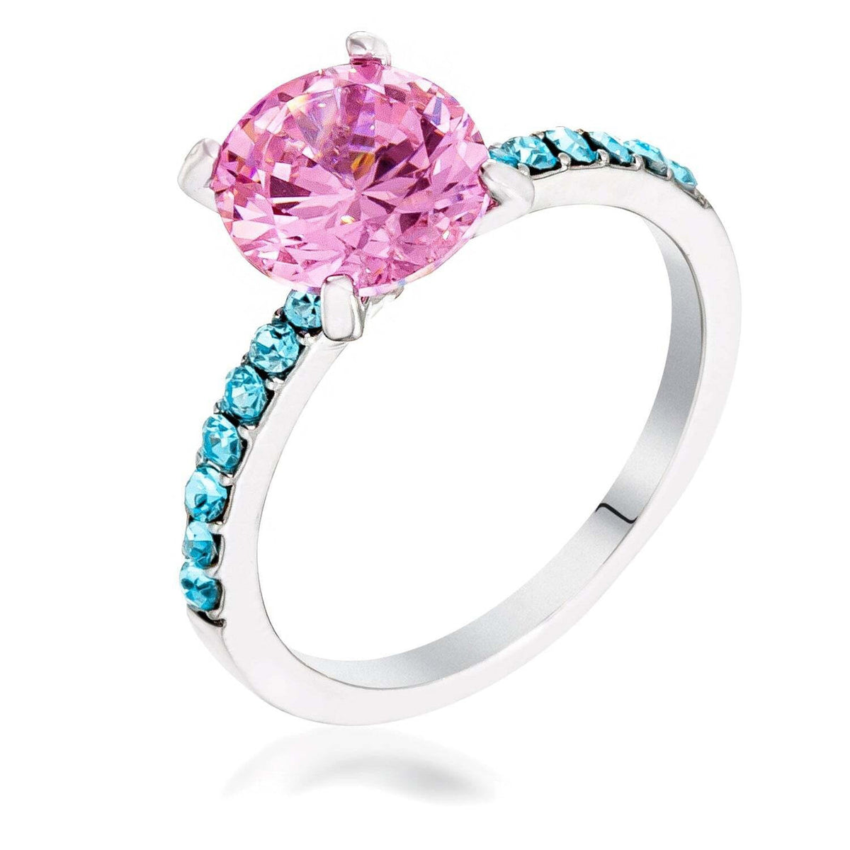 2.3CT Pink Ice and Aqua CZ Rhodium Ring-0