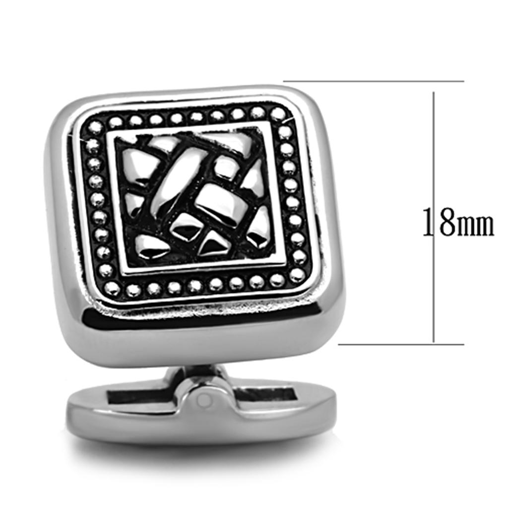 TK1256 - High polished (no plating) Stainless Steel Cufflink with Epoxy in Jet-1