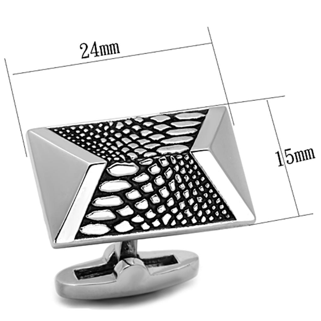 TK1259 - High polished (no plating) Stainless Steel Cufflink with Epoxy in Jet