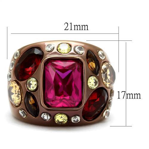 TK1790LC - IP Coffee light Stainless Steel Ring with AAA Grade CZ in Ruby