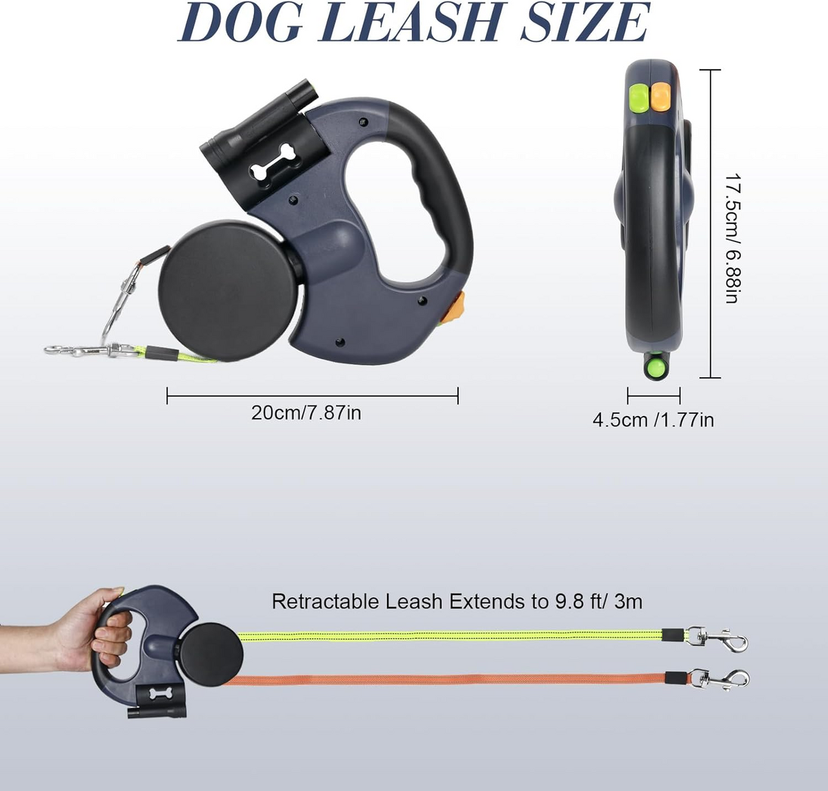 Dual Dog Leash in navy blue for comfortable everyday pet walks