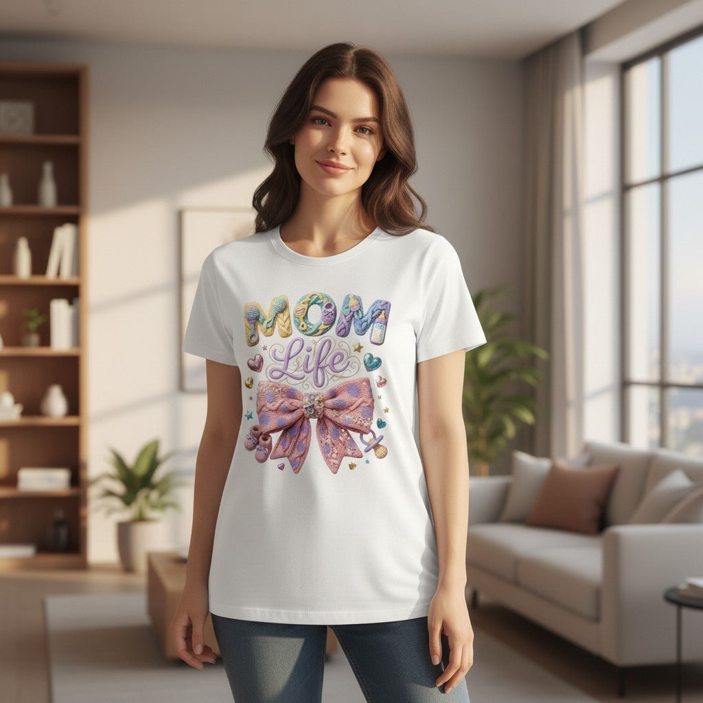 Mom Life Graphic T-Shirt 100% Cotton Pastel Bow Mothers Day Gift