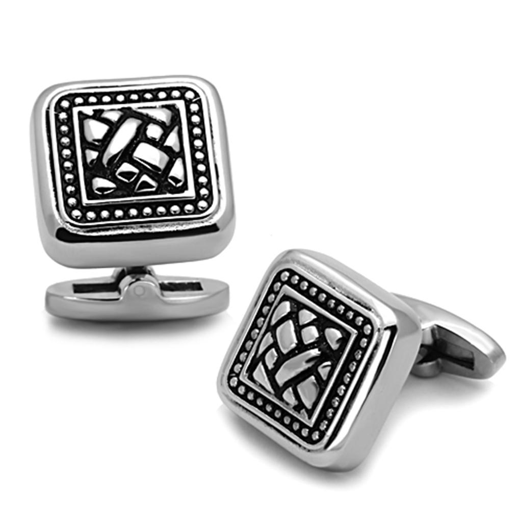 TK1256 - High polished (no plating) Stainless Steel Cufflink with Epoxy in Jet-0
