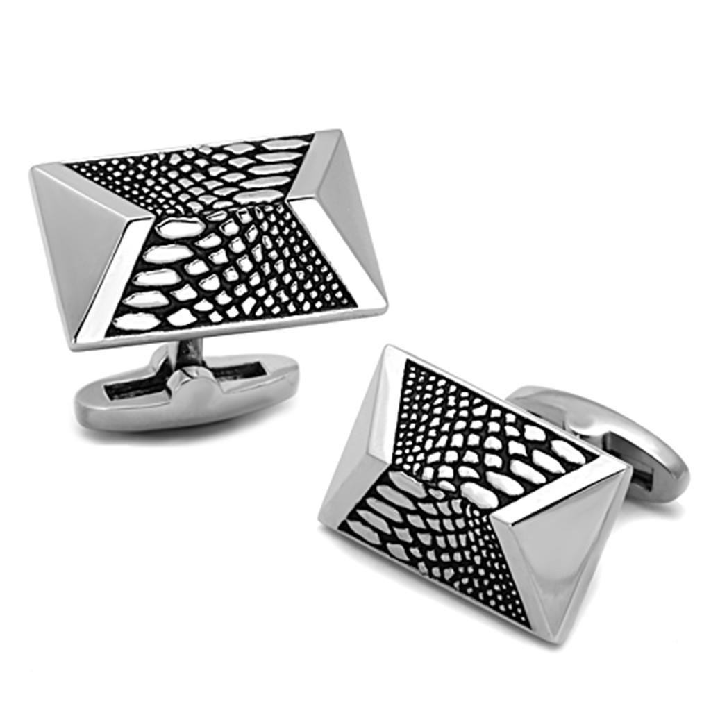 TK1259 - High polished (no plating) Stainless Steel Cufflink with Epoxy in Jet-0
