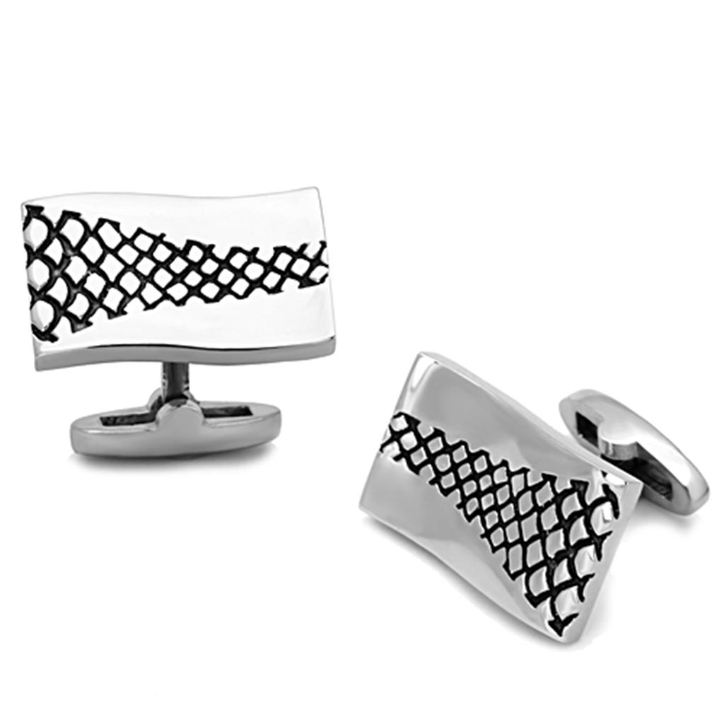 TK1260 - High polished (no plating) Stainless Steel Cufflink with Epoxy in Jet-0
