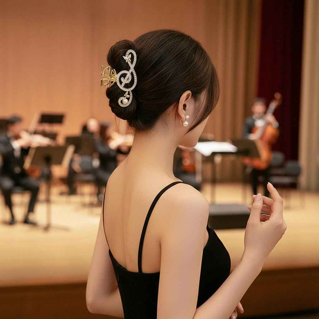 Treble Clef Hair Clip gold rhinestone barrette for music lovers and performers
