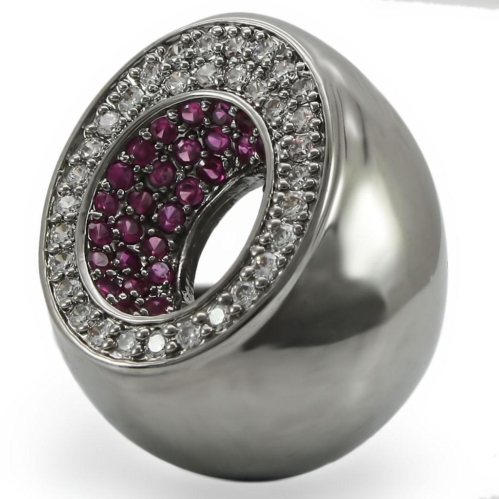Synthetic ruby garnet ring for women with ruthenium brass finish and red pave stone design