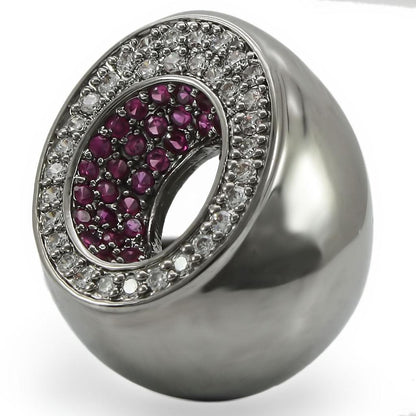 Synthetic ruby garnet ring for women with ruthenium brass finish and red pave stone design