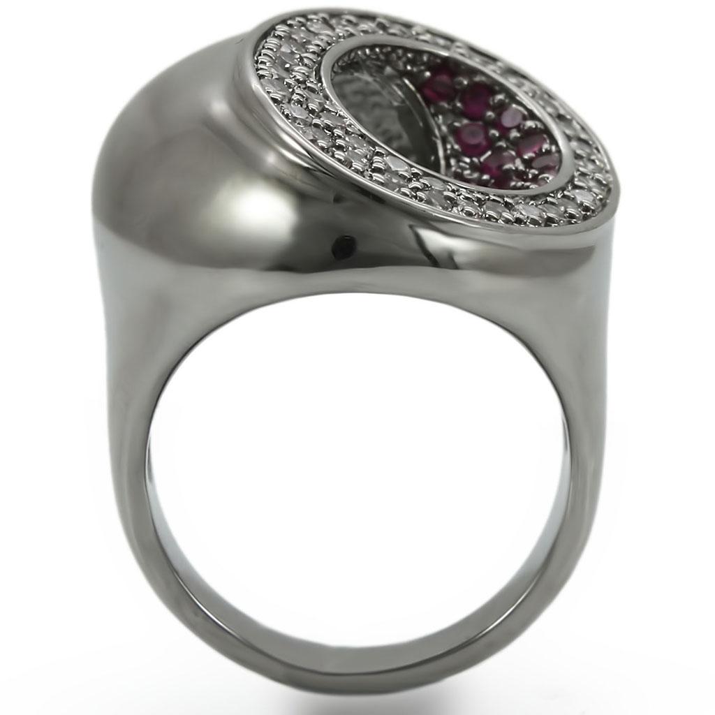 Synthetic ruby garnet ring for women with ruthenium brass finish and red pave stone design