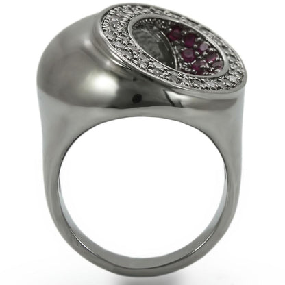 Synthetic ruby garnet ring for women with ruthenium brass finish and red pave stone design