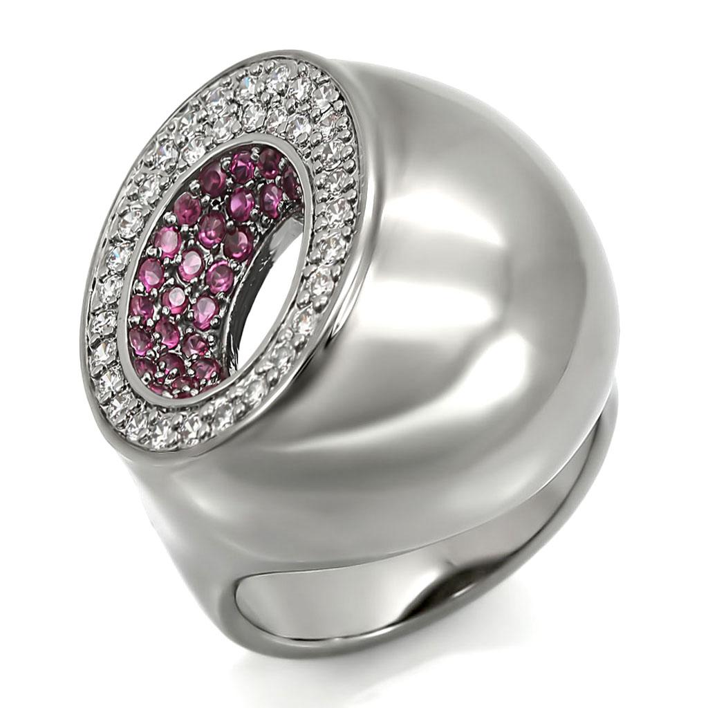 Synthetic ruby garnet ring for women with ruthenium brass finish and red pave stone design
