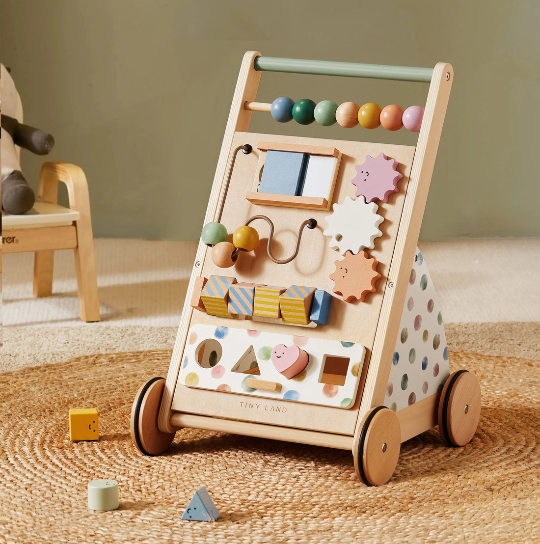 Tiny Land® Versatile Natural Wooden Baby Walker