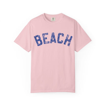 Beach Graphic T-Shirt – Vintage Blue "BEACH" Print