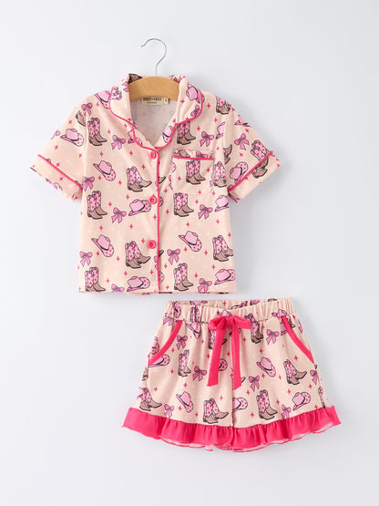 Mommy &amp; Me Western Print Ruffle Pajama Set