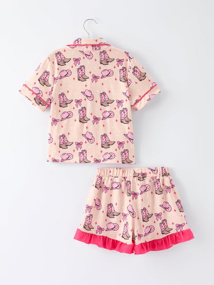 Mommy &amp; Me Western Print Ruffle Pajama Set