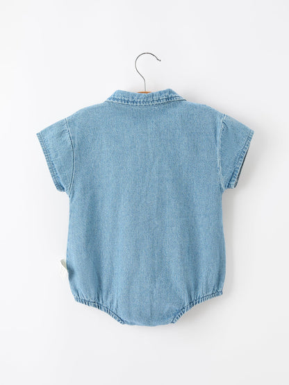 Baby Denim Romper Short Sleeve Polo Bodysuit