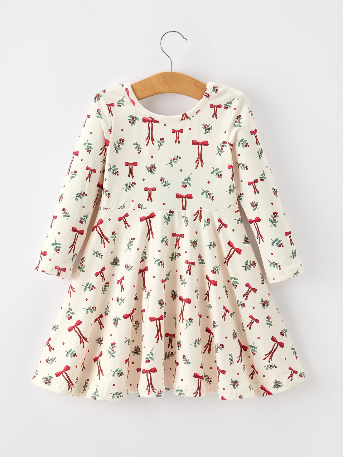 Girls Christmas Bow &amp; Berry Print Twirl Dress