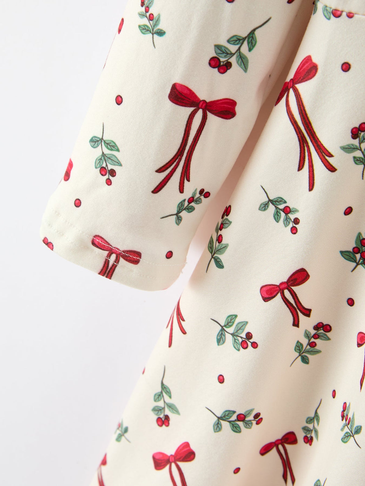 Girls Christmas Bow &amp; Berry Print Twirl Dress