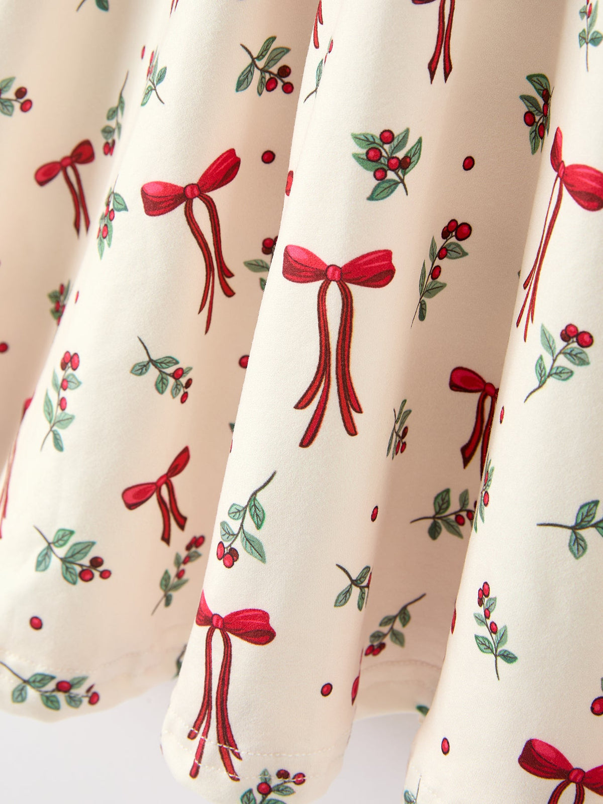 Girls Christmas Bow &amp; Berry Print Twirl Dress