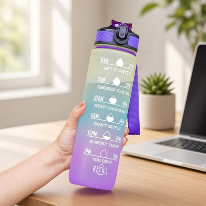 32 oz Gradient Water Bottle with Straw &amp; Motivational Time Markers