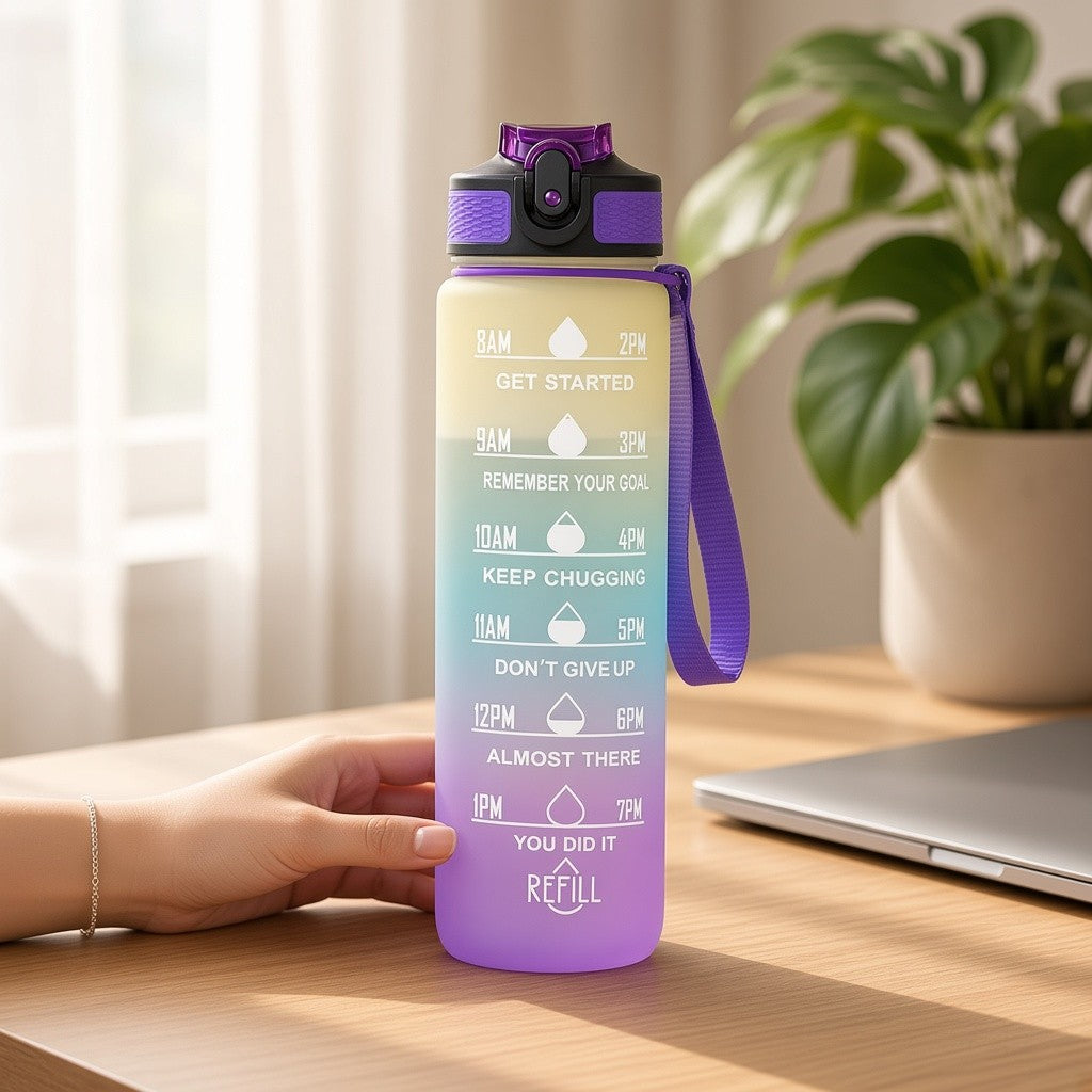 32 oz Gradient Water Bottle with Straw &amp; Motivational Time Markers