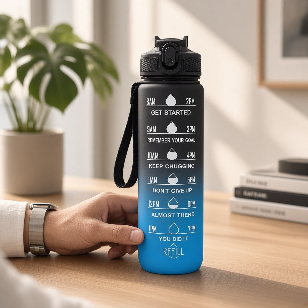 32 oz Gradient Water Bottle with Straw &amp; Motivational Time Markers