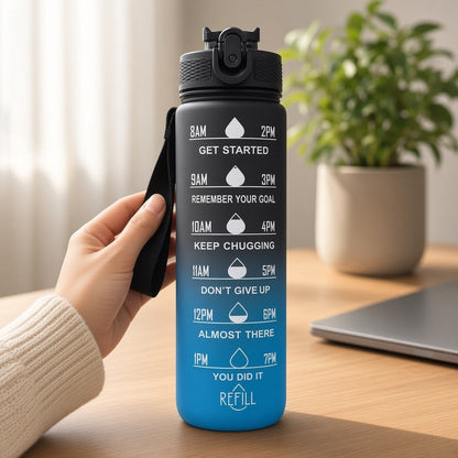 32 oz Gradient Water Bottle with Straw &amp; Motivational Time Markers