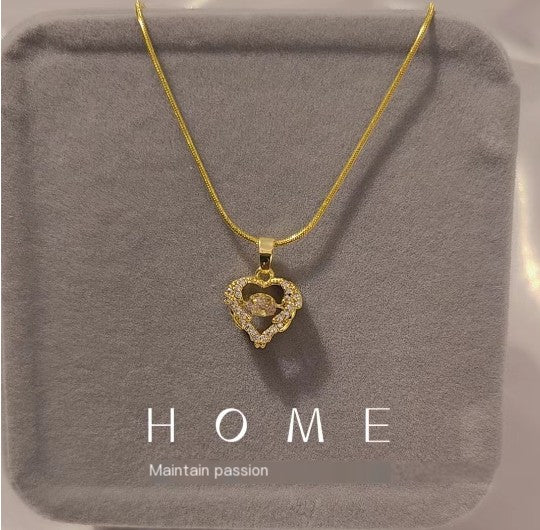 18K Gold-Plated Necklace with White Heart and Crystals