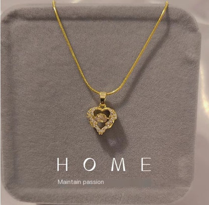 18K Gold-Plated Necklace with White Heart and Crystals