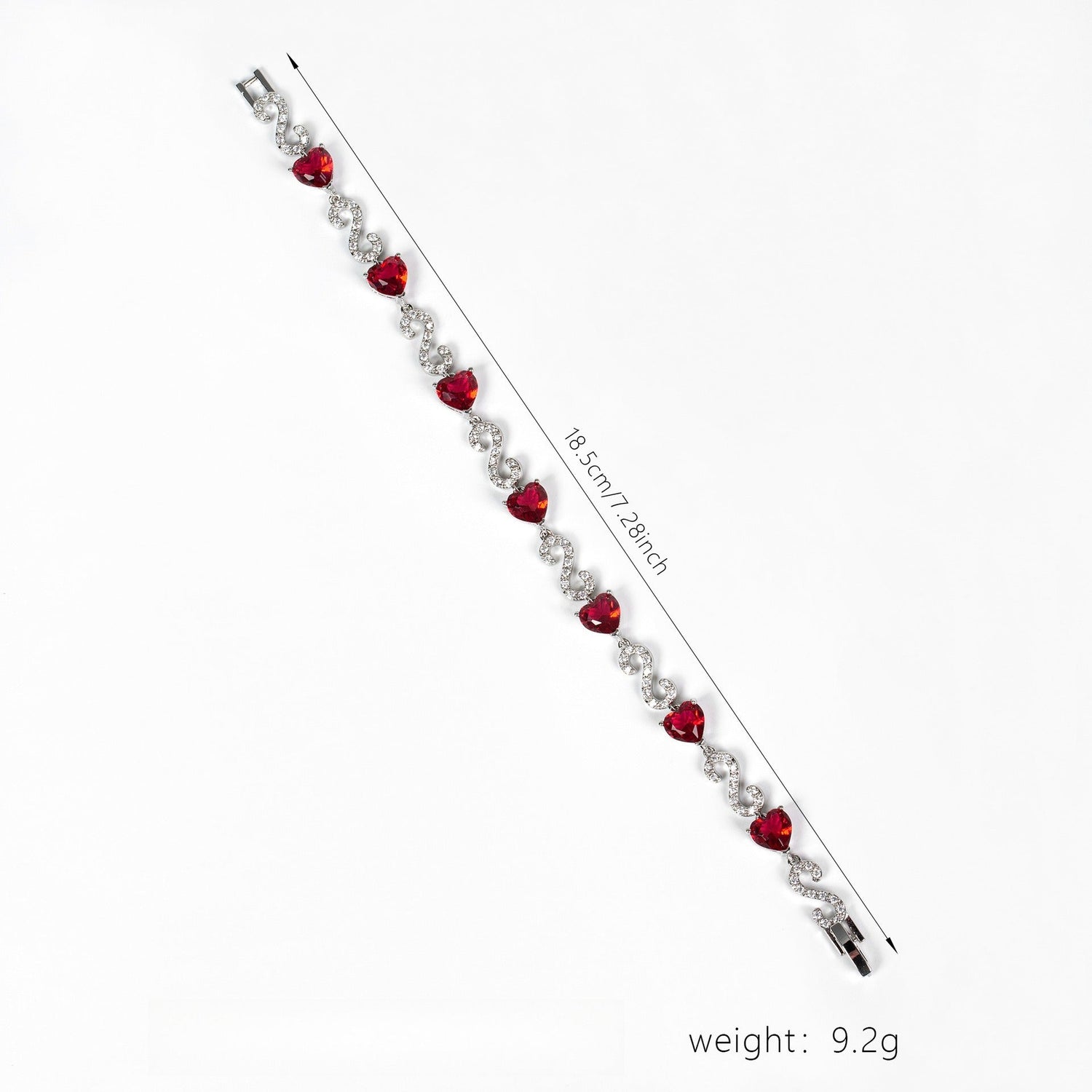 S925 Silver Number-Spliced Heart &amp; Cubic Zirconia Bracelet