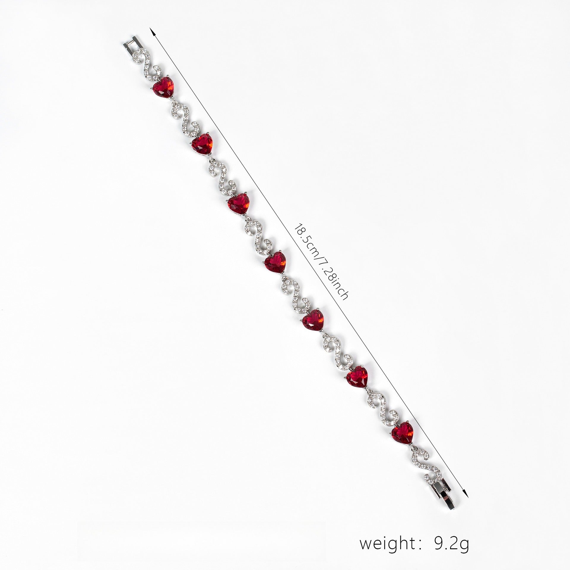 S925 Silver Number-Spliced Heart &amp; Cubic Zirconia Bracelet