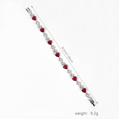 S925 Silver Number-Spliced Heart &amp; Cubic Zirconia Bracelet