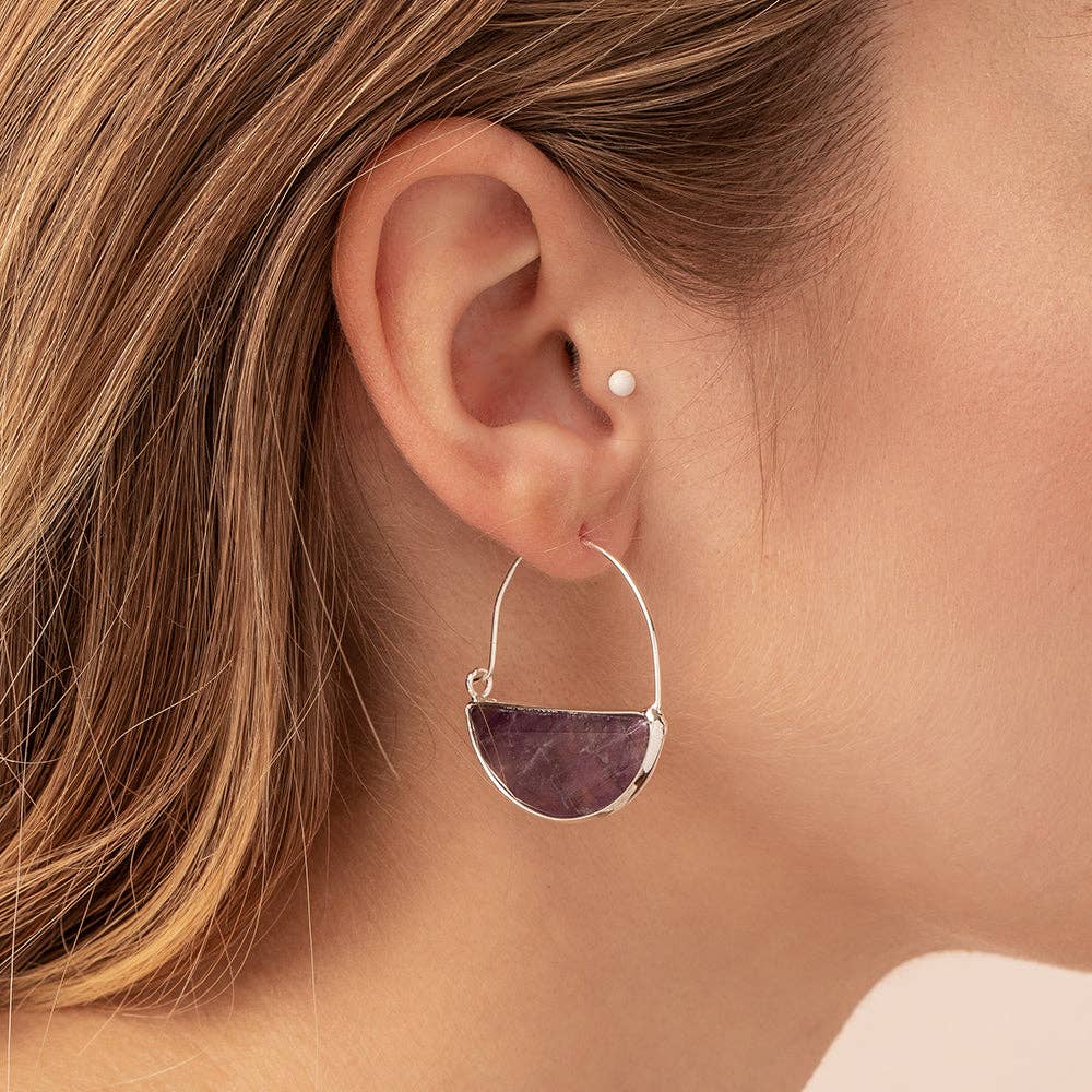Black Spinel Stone Prism Hoop Earrings