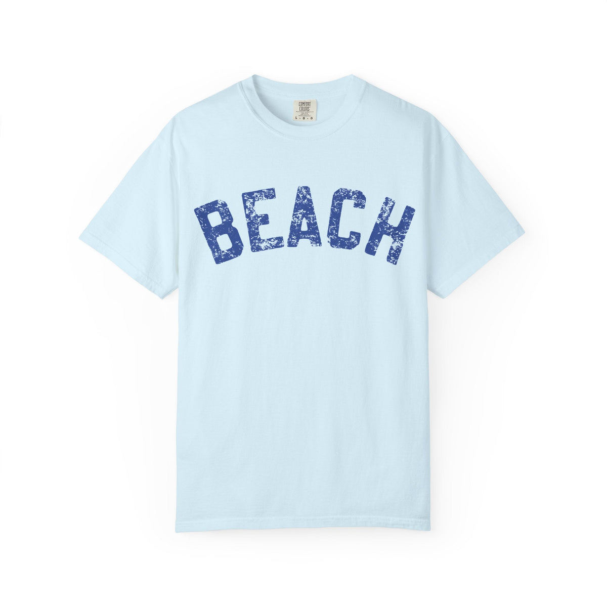 Beach Graphic T-Shirt – Vintage Blue "BEACH" Print