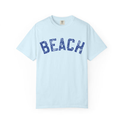 Beach Graphic T-Shirt – Vintage Blue "BEACH" Print