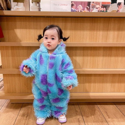 Cute Animal Baby Jumpsuit With Hooded Zipper – Warm Winter Romper