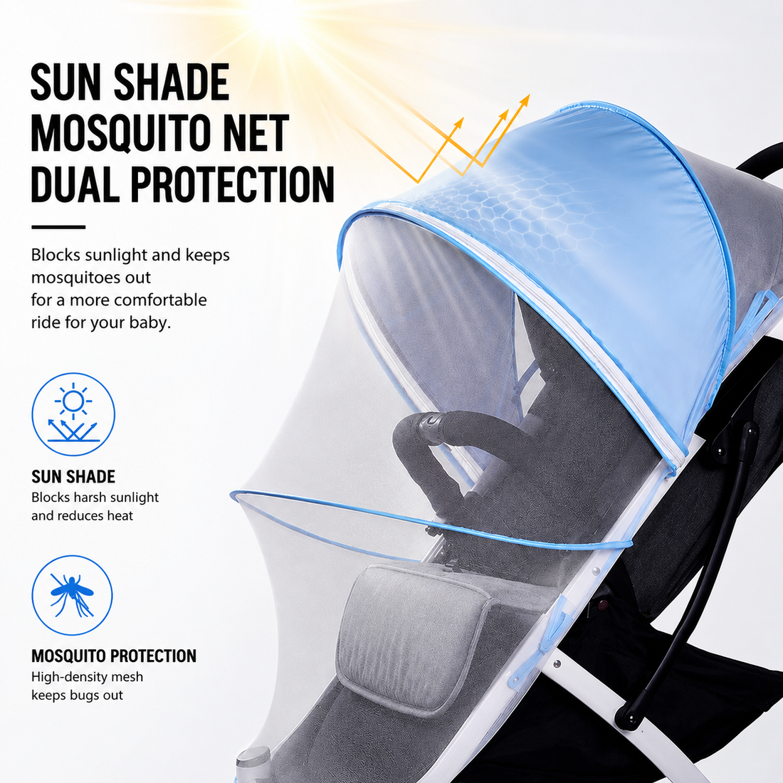 Universal Baby Stroller Sun Shade &amp; Mosquito Net-1