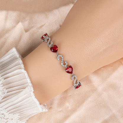 S925 Silver Number-Spliced Heart &amp; Cubic Zirconia Bracelet