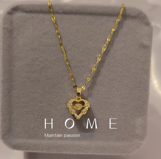 18K Gold-Plated Necklace with White Heart and Crystals