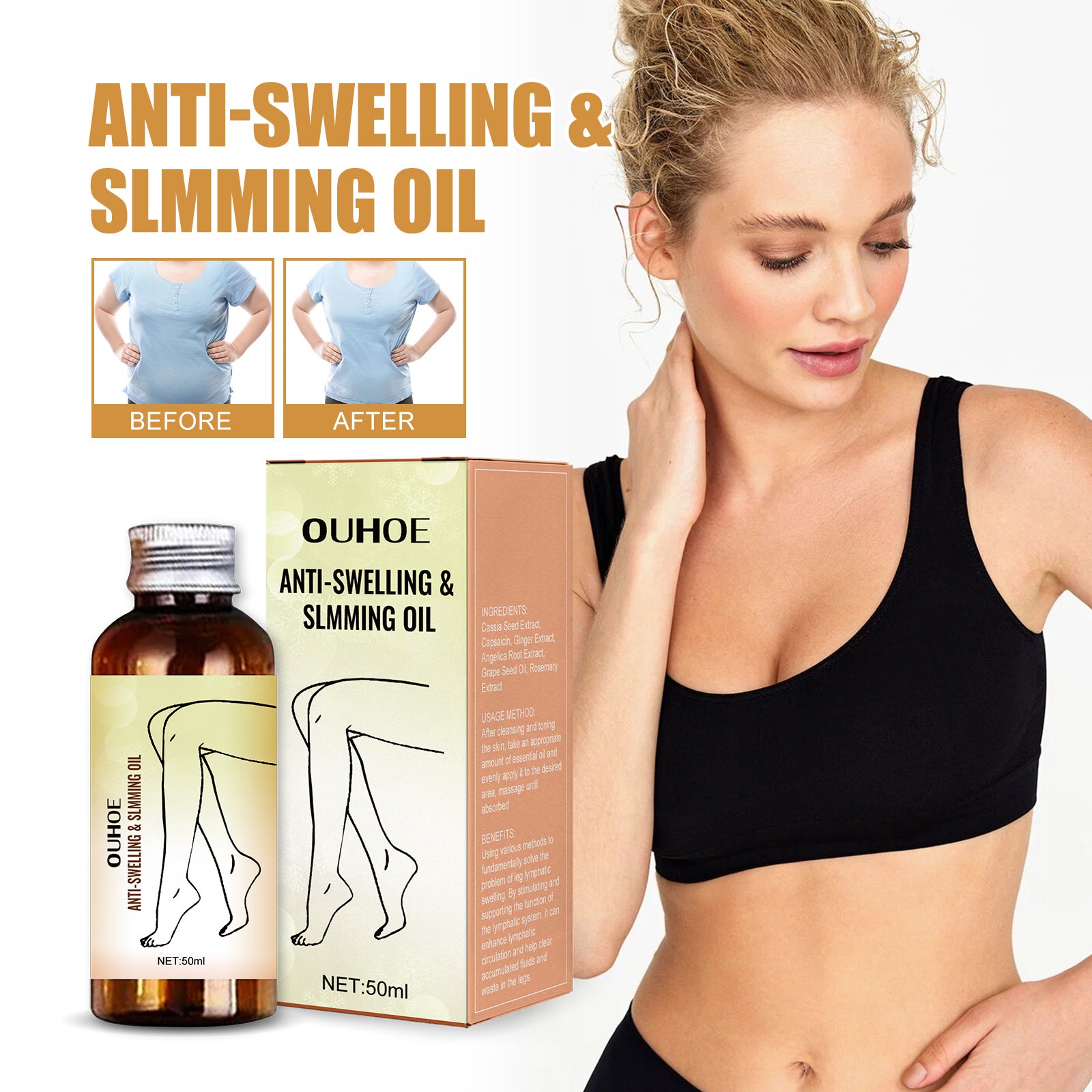 Body Slimming Oil, Relieves Leg Swelling Shapes And Tightens Body Muscle Slimming Essence Oil