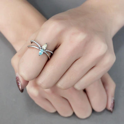 DA271 high polished stainless steel ring with multicolor AAA grade CZ