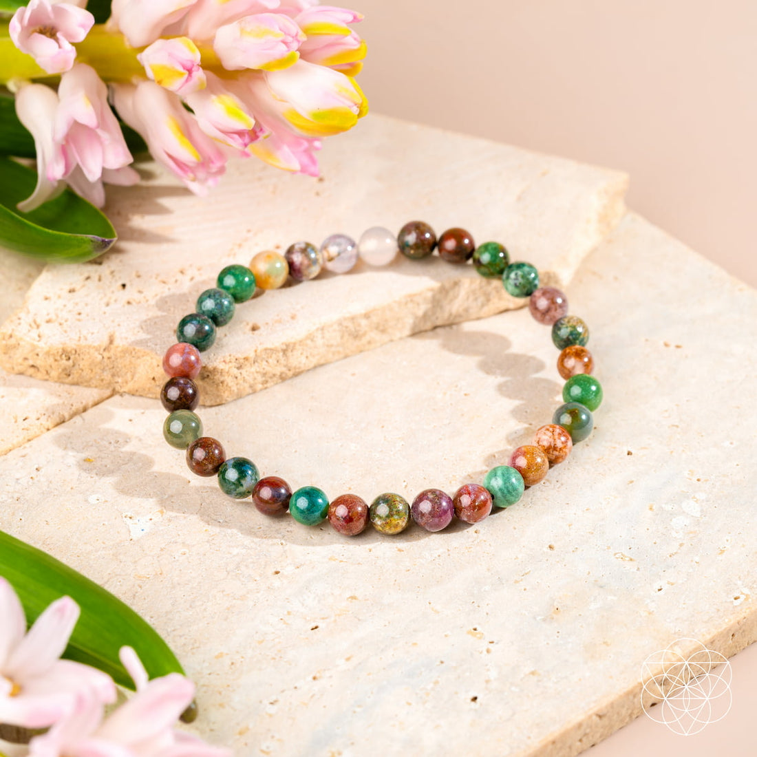 Indian Agate Bracelet with natural 6mm stone beads