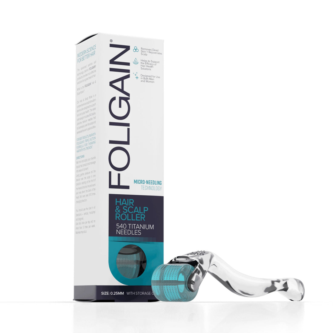 FOLIGAIN® Hair &amp; Scalp Roller with 540 Titanium 0.25 mm Needles