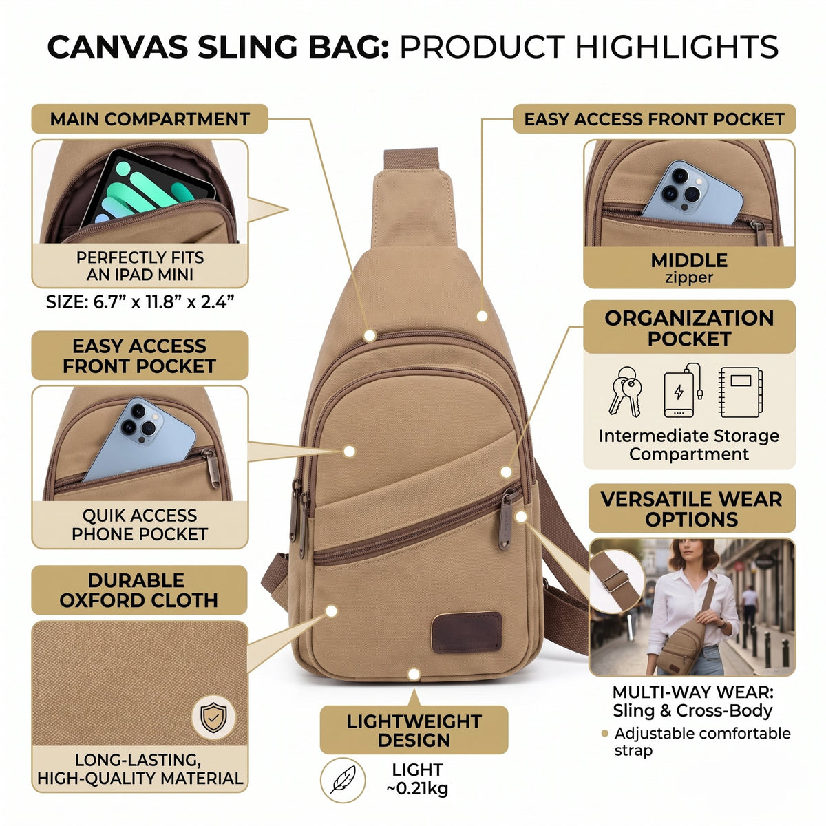 Canvas Sling Bag | Lightweight Crossbody for Men &amp; Women