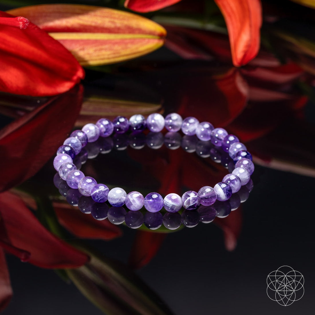 Chevron Amethyst Bracelet with natural 6mm purple and white beads